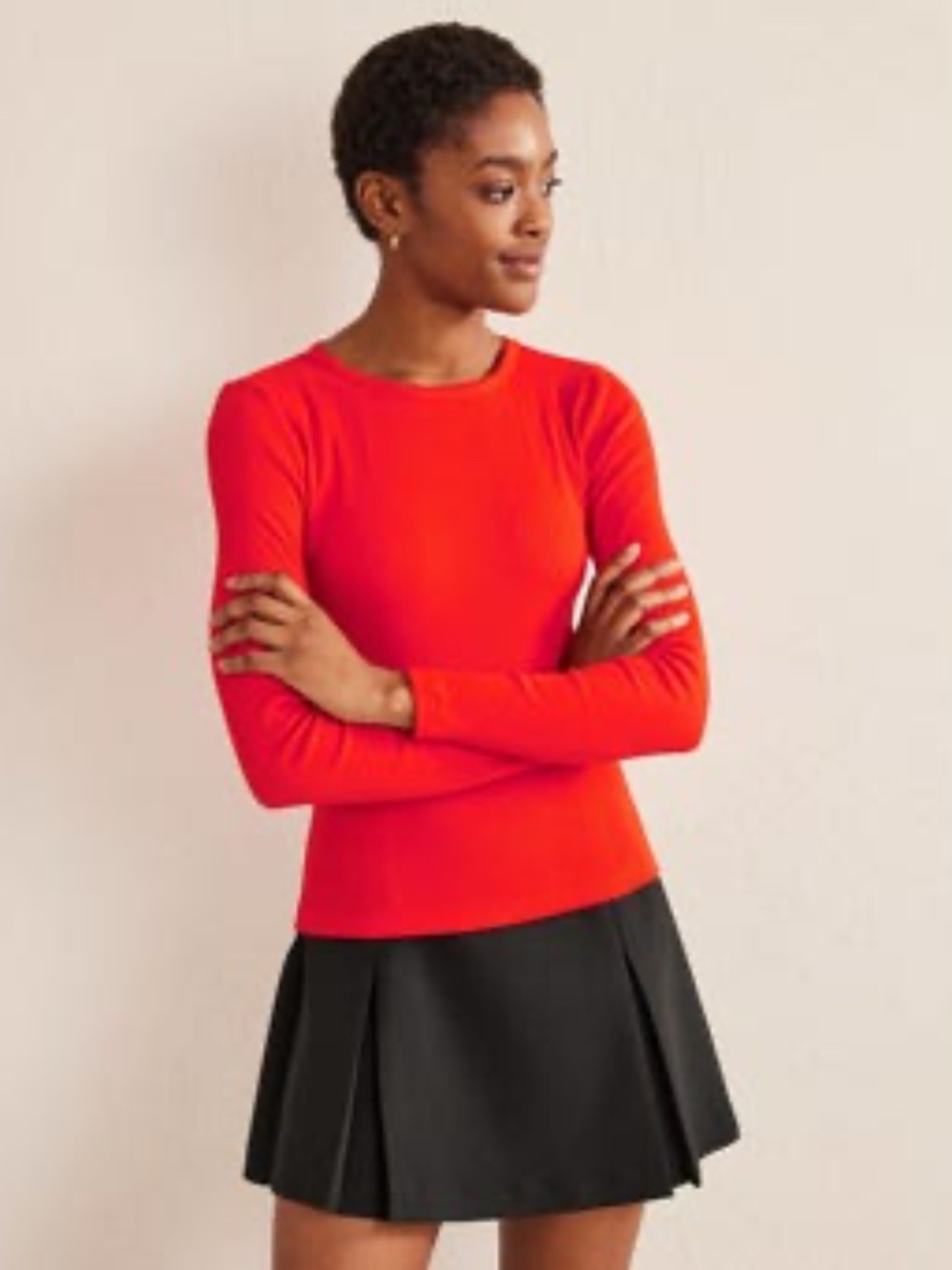 BODEN S Red Cotton Ribbed Long Sleeve Top